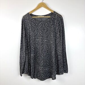 Peruvian Connection Grey Black Geometric Burnout Knit Long Sleeve Top XS S